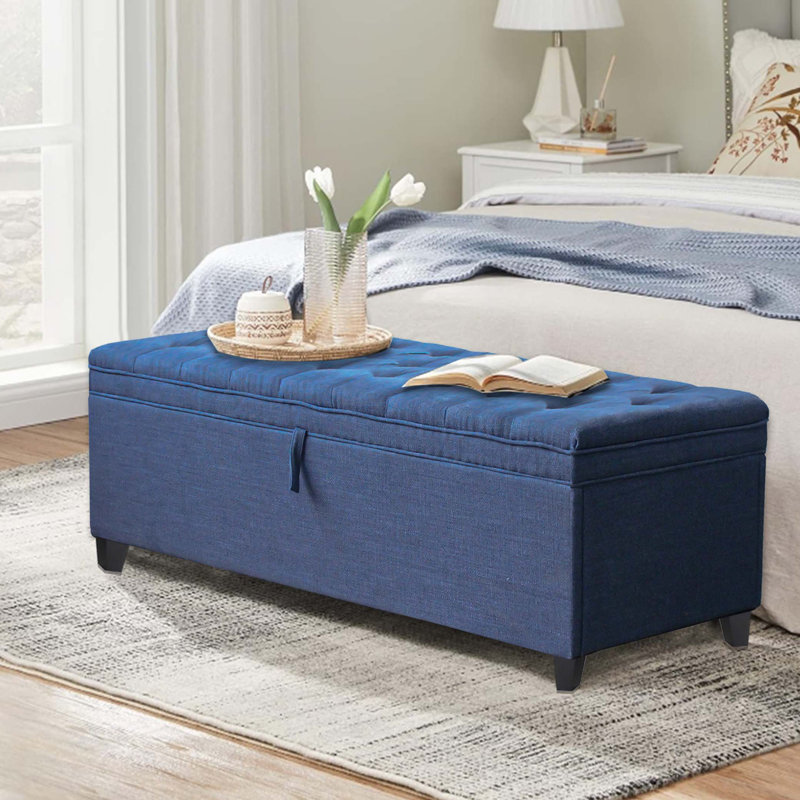 Lark Manor Blue Linen Extra Long Storage Bench Wayfair